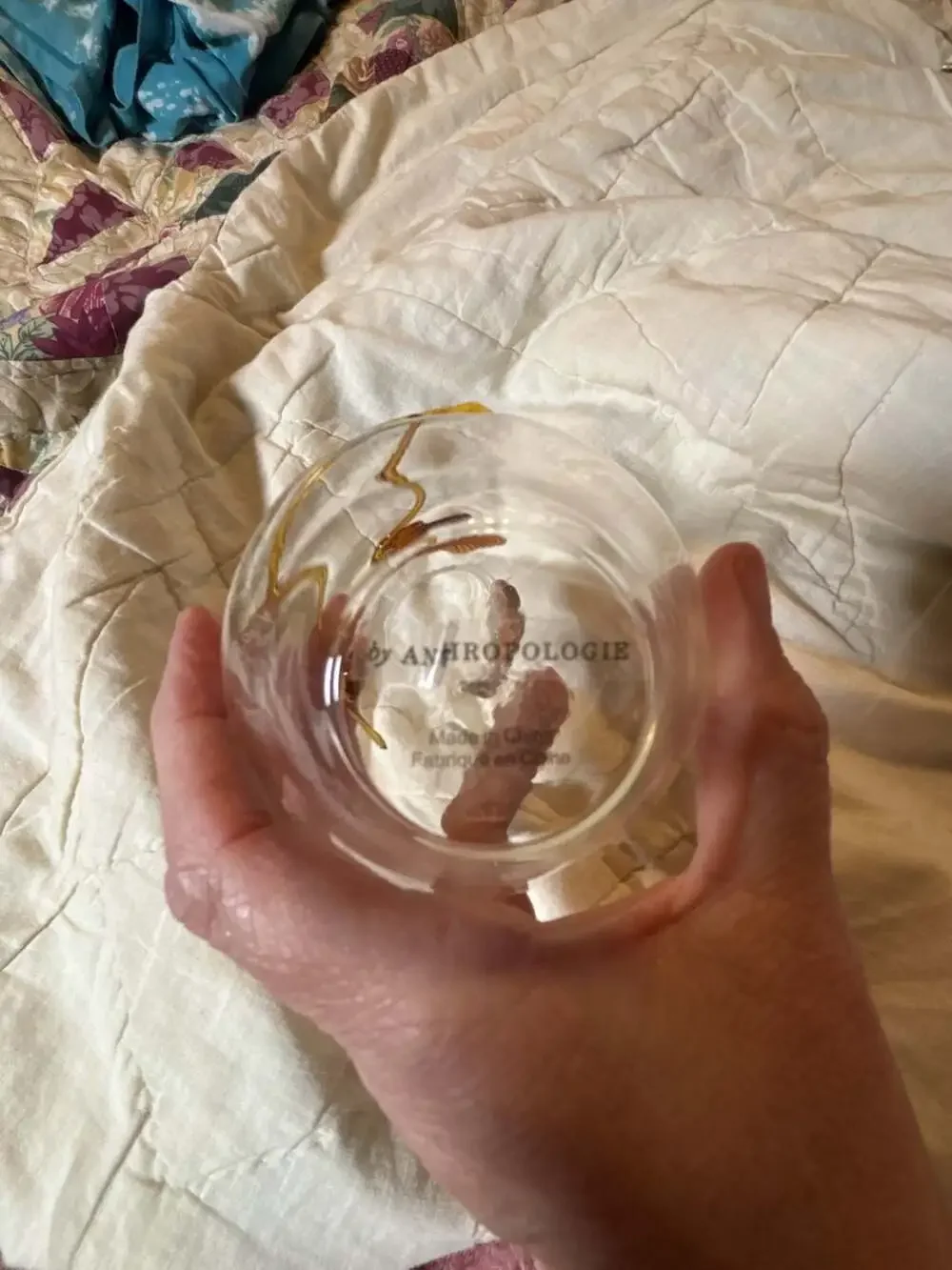 Anthropologie Glass Bud Vase with Applied Amber Gold Oak Leaf and Vine Accents